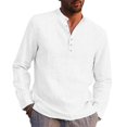 thumbnail image 4 of POINTERTECK Men Solid Round Neck Shirt Loose Long Sleeve Blouse, 4 of 5