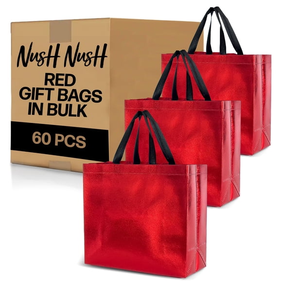 Bolsas de regalo Nush Nush de color rojo, tamaño grande, 33 x 13 x 28 cm, juego de 60