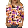 thumbnail image 2 of Yteetum Fall Outfits for Women 2025 3/4 Length Sleeve Womens Tops Halloween Print Oversize Crew Neck T-Shirt Tops Ladies Halloween Graphic Round Neck Loose Fits Plus Size Three Quarter Sleeve Shirts, 2 of 5