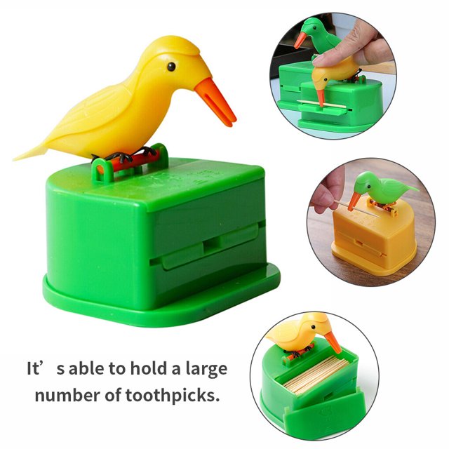 Toothpick Box Toothpick Storage Case toothpick toothpick plastic holder plastic holder Automatic Dispenser Bird Shape ABS Plastic Holder, Yellow, Green