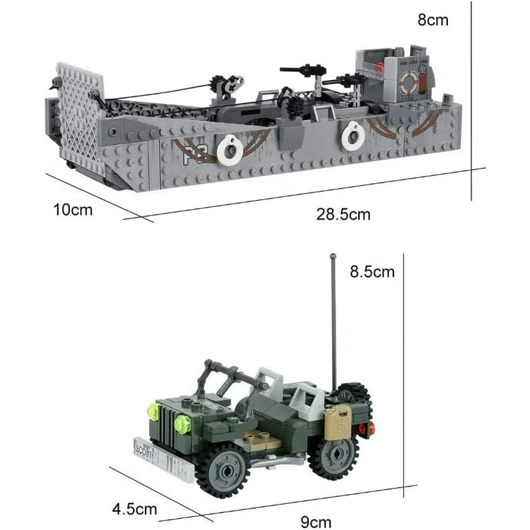 WW2 Military Landing Craft + Jeep Vehicle Building Blocks Toy Bricks Set, General Jim's Toys