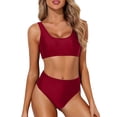 thumbnail image 4 of MKLEKYY Trajes De Baño Mujer 2 Piezas Women Two Piece Neck Bikini Crop Top High Cut Swimsuit Sporty High Waisted Bathing Suit With Bottoms, 4 of 5