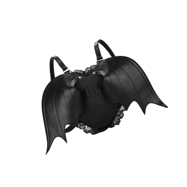 Black Bat Wings Backpack Goth Punk Lace Wing Shoulder Bag Leather Rucksack