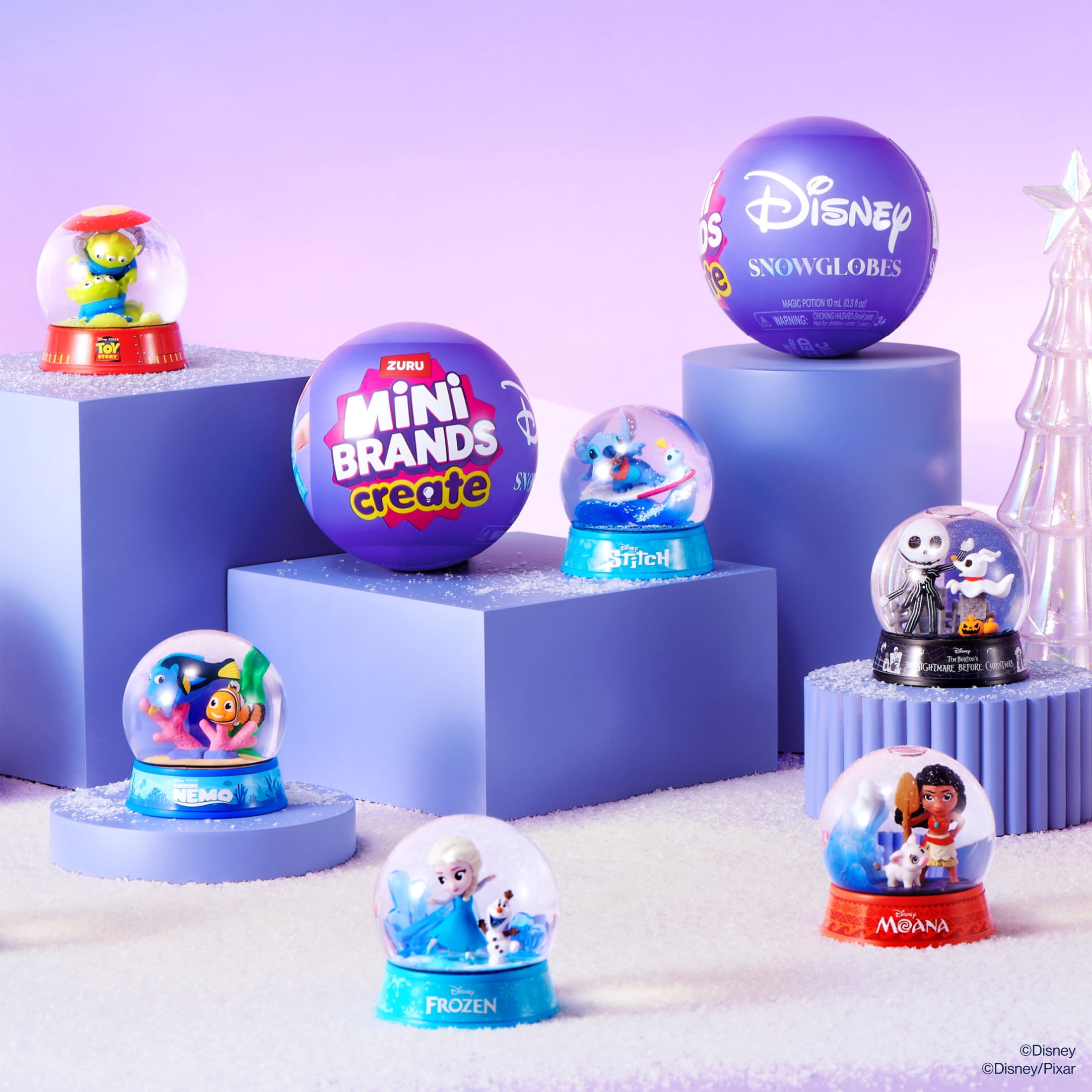 Mini Brands Mini Snow Globe Disney Capsule Series 1 by ZURU – Create Your Own Snow Globe Kit with Figures, Diorama, and Stickers, Featuring 9 characters to Collect, Perfect for Kids and Adults