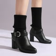 thumbnail image 2 of YLYL Women's Mid-Calf Boots Leather Knitted Heel Closed Pointed Buckle Block Non-Slip Business Party Boots, 2 of 8