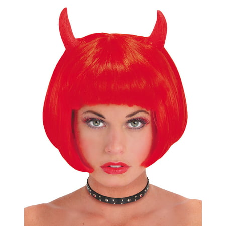 Devil Red Wig with Horns Adult Halloween Accessory