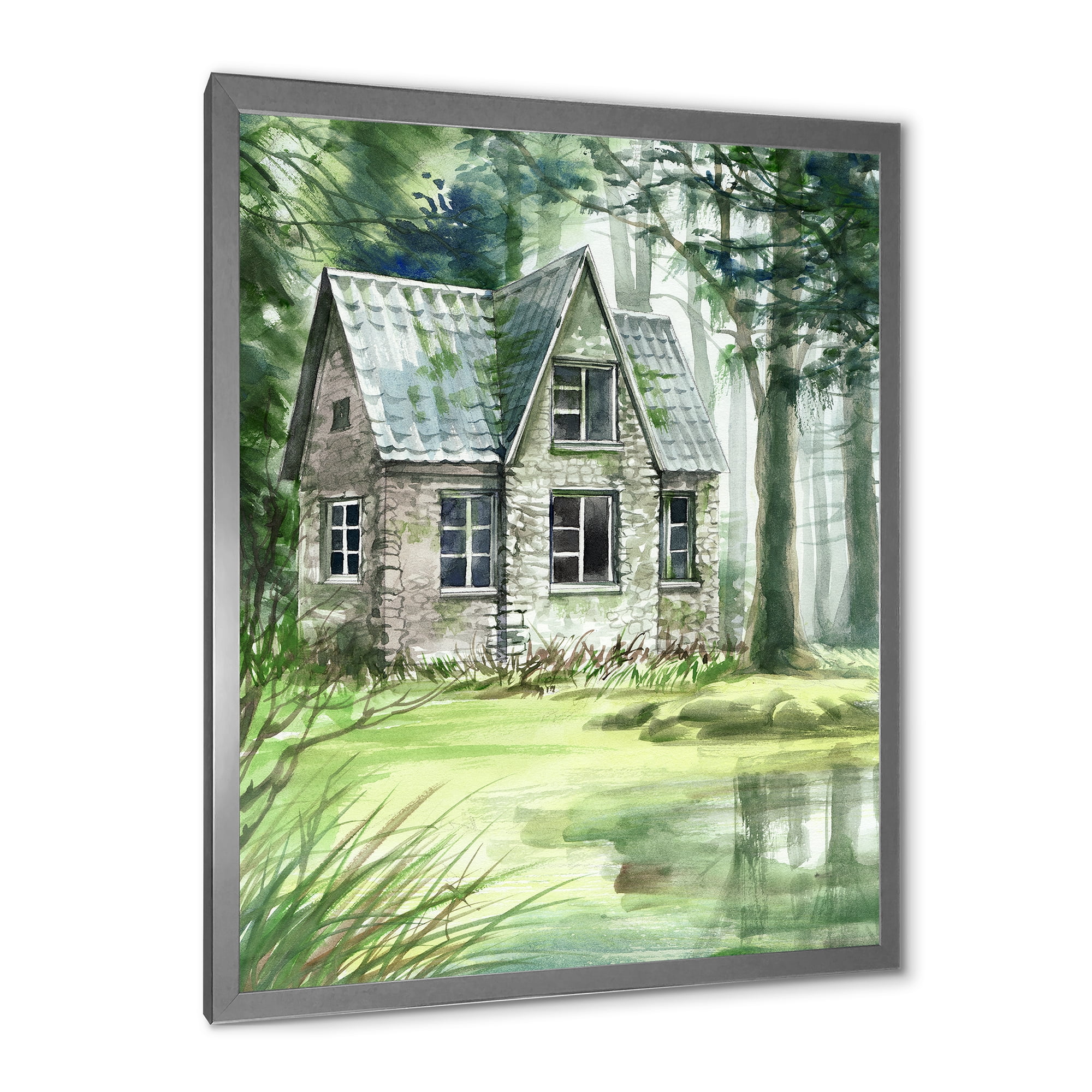 Designart 'Old Haunted House In The Pine Forest' Lake House Framed Art Print