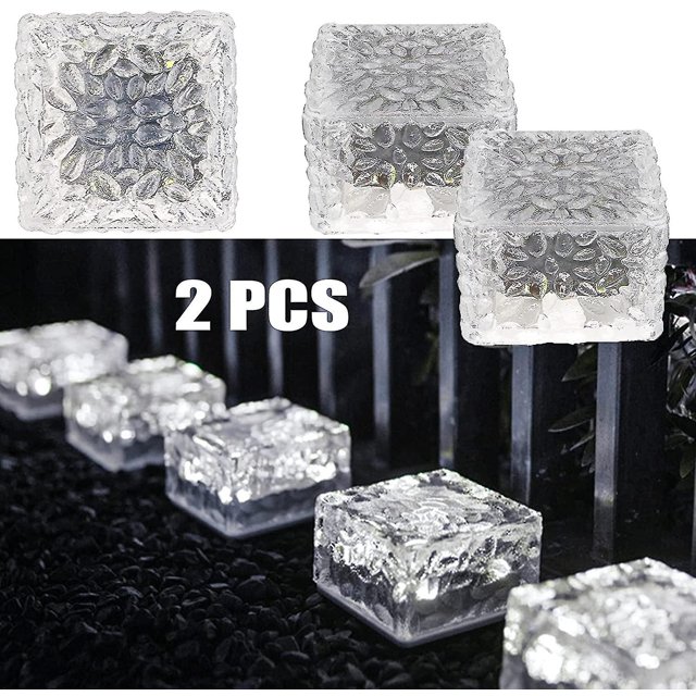 2 piezas de 4 luces LED solares para exteriores, luz de ladrillo de hielo, luz blanca