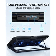 Atzeste Laptop Cooling Pad for Laptops, Laptop Cooler with 6 Quiet Cooling Fans for 12''-17.3'' Laptops, Height Wind Speed Adjustable Laptop Cooling Stand, 2 USB Ports and Phone Stand, Black