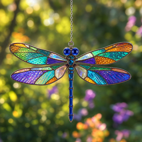 Dragonfly Acrylic Suncatcher Window Hanging, Stained Glass Style Gift for Mom