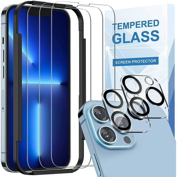 CAVN 3 Pack iPhone 13 Pro Max Tempered Glass Screen Protector Plus 2 Pack iPhone 13 Pro/iPhone 13 Pro Max Camera Lens Protector Cover