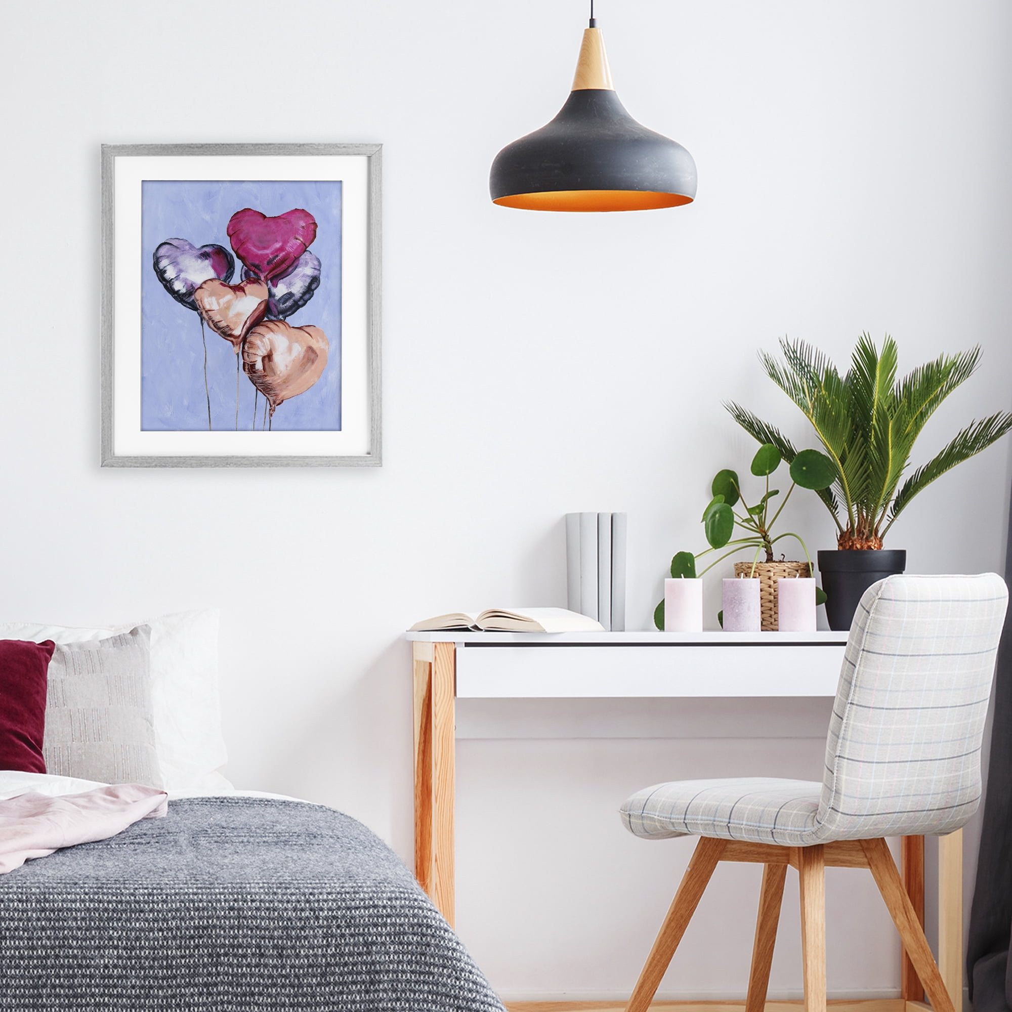 Stupell Industries Vibrant Heart Balloons Gray Framed Print Under Glass, design by Michael Willett