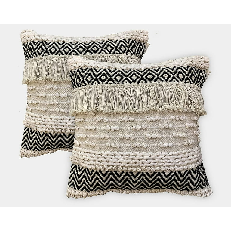 Nature4u Set of 2 Boho Throw Pillow Covers , 18 x 18 Inch Cotton