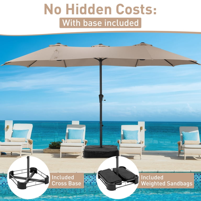Autlaycil 15ft Rectangle Patio Umbrella with Base, Beige photo 3