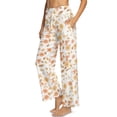 thumbnail image 6 of SCRAWLGOD Floral Leaf Print Beige White Women's Palazzo Lounge Pants Stretchy Comfy Wide Leg Casual Pants Trendy Soft High Waisted Flowy Pants with Side Pockets, L, 6 of 7