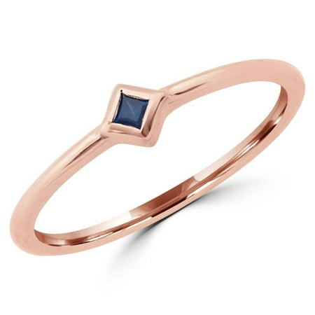 Princess Blue Sapphire Diamond - Majesty Diamonds MDR190043-6.25 0.05 CT Princess Blue Sapphire Bezel Set Solitaire Cocktail Ring in 14K Rose Gold - Size 6.25