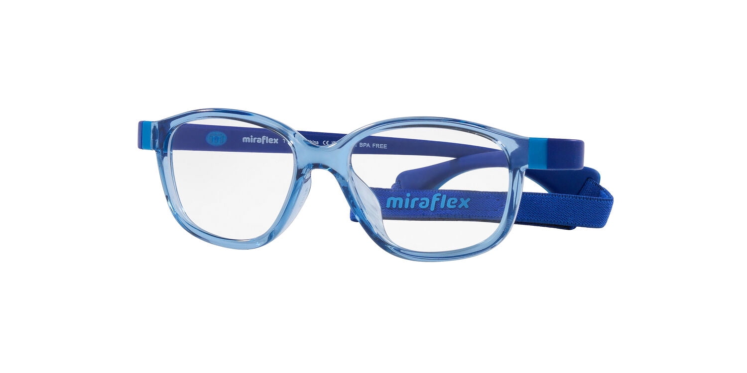 Miraflex Youth Size 46 0MF4007 Flexible & Safe Eyeglasses with Case, Translucent Light Blue