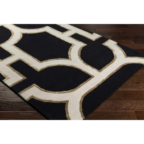 Hauteloom Hamtramck Wool Living Room, Bedroom Area Rug - Contemporary - Black, Ivory, Light Brown - 2' x 3'
