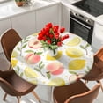 thumbnail image 2 of Summer Fruit Round Tablecloth 45-54 Inch Round Fitted Table Cloth with Elastic Edge, Spring Botanical Lemon Peach Waterproof Table Cover Protector for Outdoor Picnic Party Dining, 2 of 9