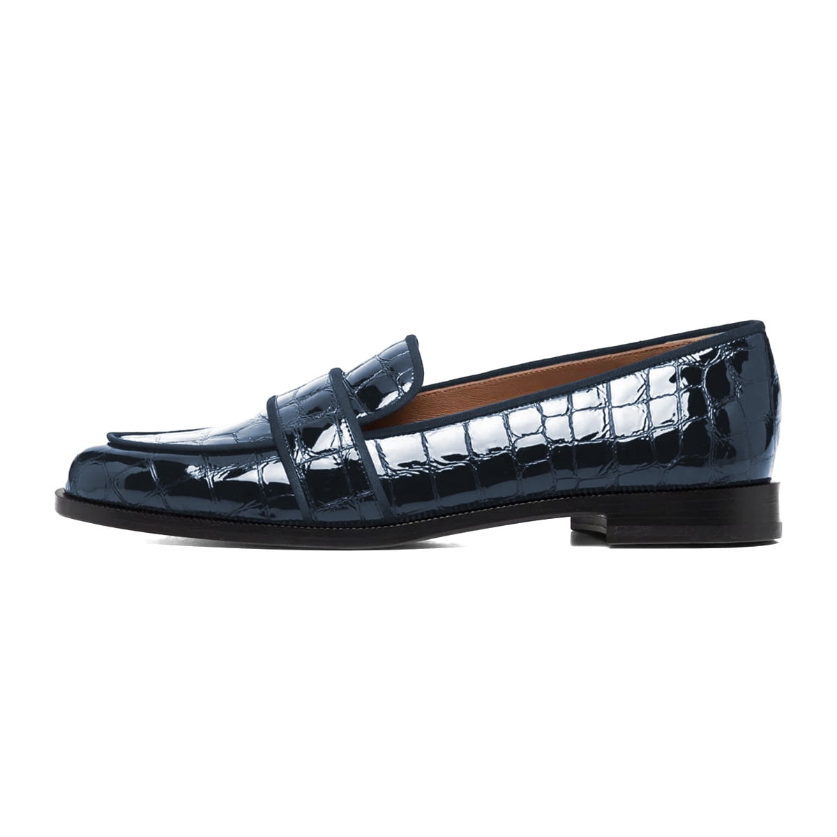 XYD Women Business Closed Almond Toe Slip On Low Heel Crocodile