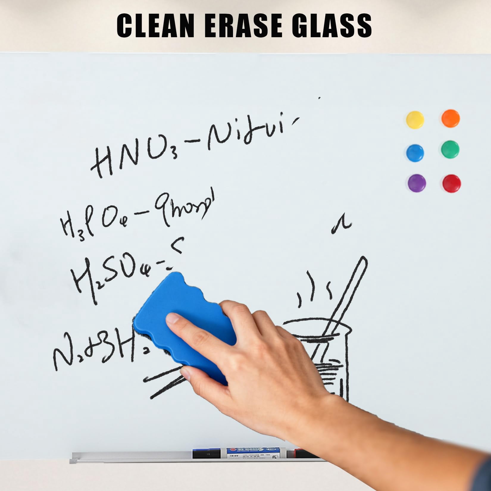 Magnetic Glass Whiteboard Frameless Dry Erase Board with 6 Strong Magnets, Tempered Glass Writing Board for Office, Home & School, White, 35.4" x 23.6"