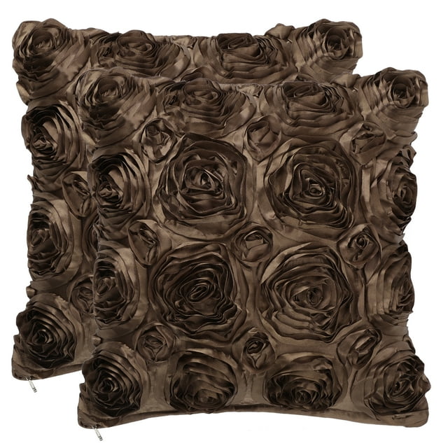 Unique Bargains Decorative 3D Satin Rose Flower Throw Pillow Cover Shells Pure Floral for Sofa,16' x 16', 2Pc