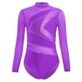 thumbnail image 3 of Haitryli Kids Girls Gymnastics Leotard Tumbling Dance Sparkly Active Biketard Long Sleeve Unitard One Piece Purple 8, 3 of 5