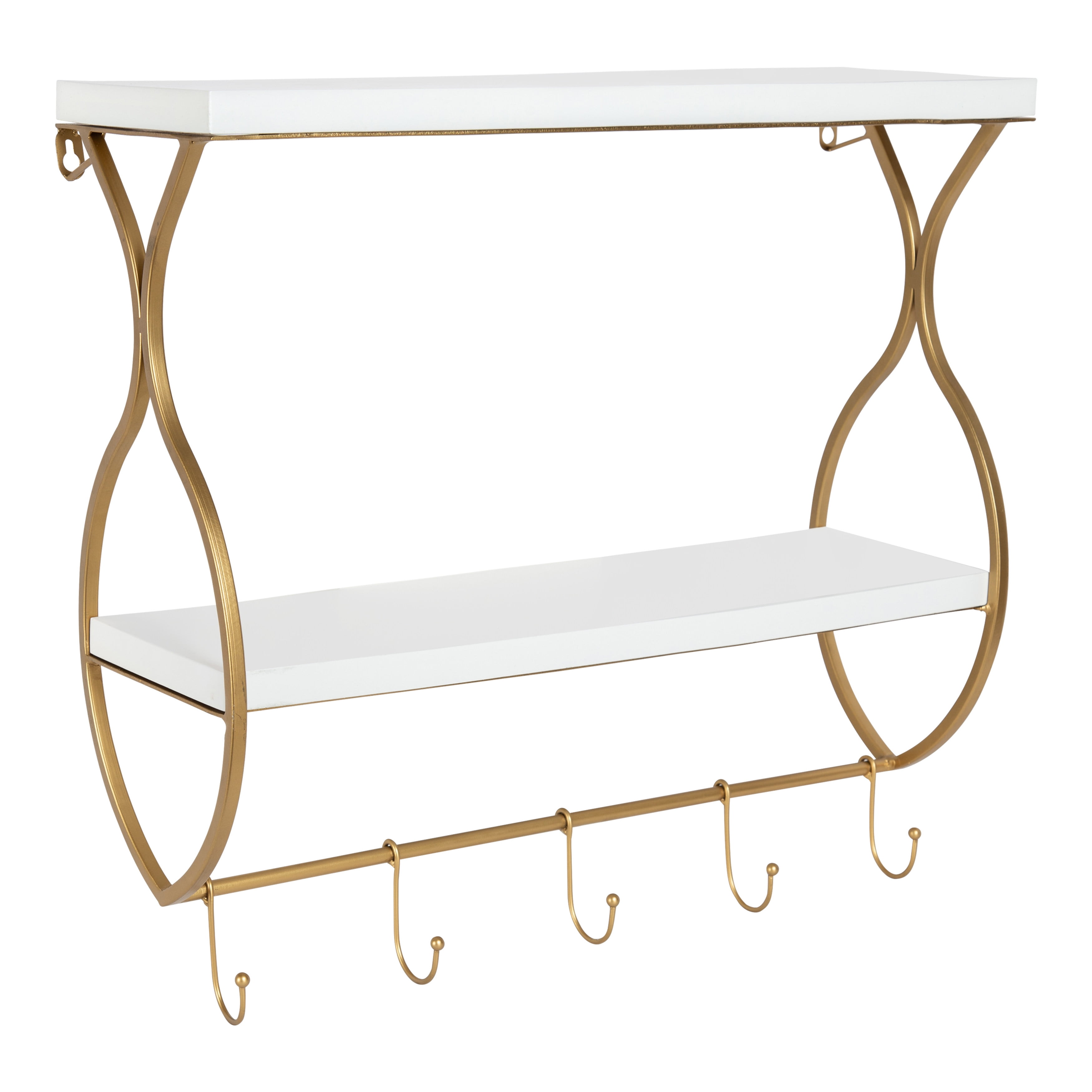 Kate and Laurel Spurling Wood and Metal Floating Wall Shelf with Hooks