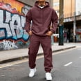 thumbnail image 3 of Havenx 2 Piece Sweatsuit for Men Fleece Lined Hoodie and Sweatpants Sets Long Sleeve Solid Color Sweat Suits Outfit with Pockets 2025 Fall Athletic Workout Jogging Soft Sets,Wine 2XL, 3 of 6