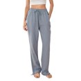 thumbnail image 1 of Lucakuins Pantalones de pierna ancha para mujer, cintura elástica con cordón, pantalones largos sueltos sólidos, ropa de calle para uso diario informal Lucakuins moda, 1 of 9