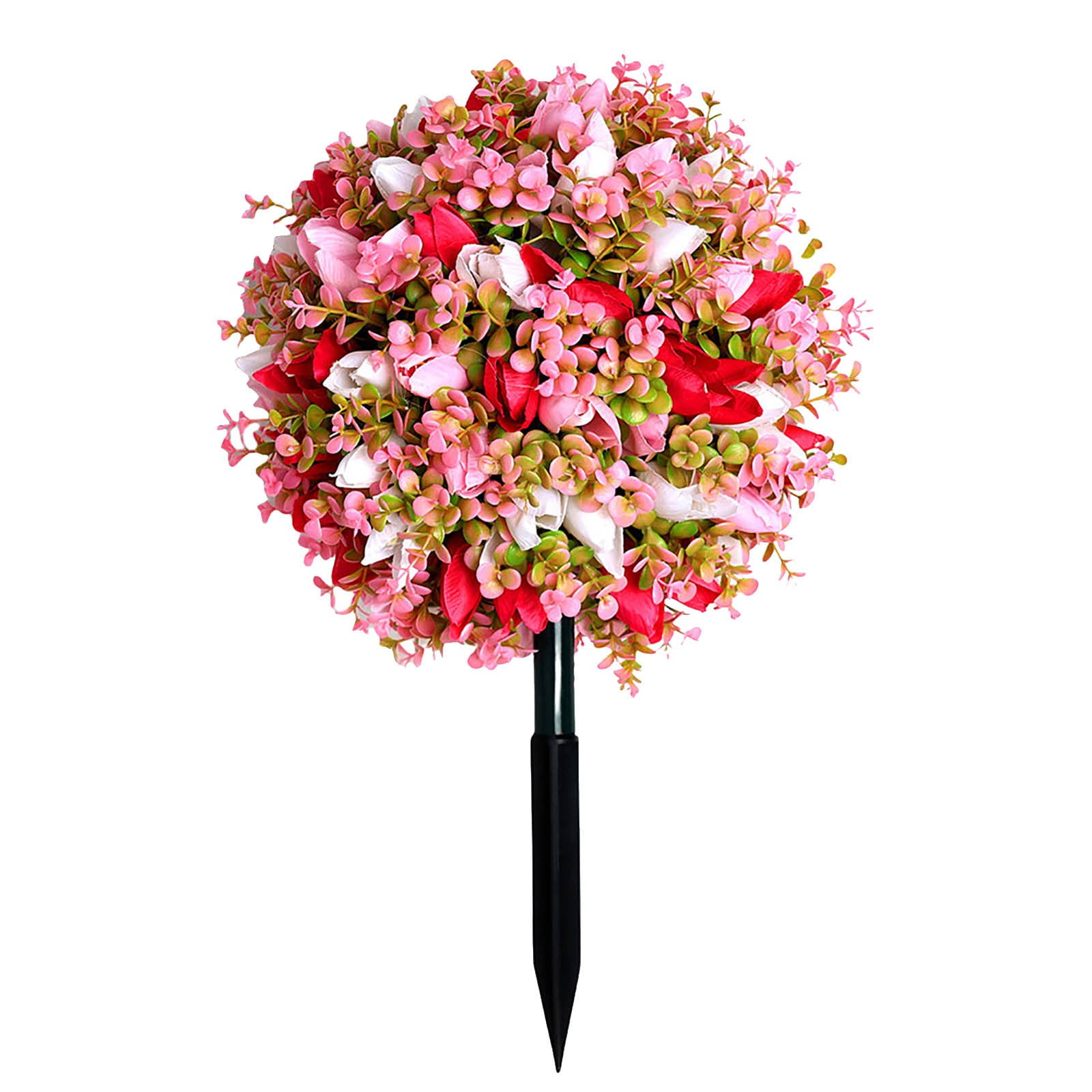 UV Resistant Artificial Cedar Topiary Ball Tree Rose 16 Inch Fake Plants with Ground