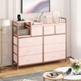 thumbnail image 7 of Jojoka 9-Drawers Dresser with Power Outlets, Metal Frame and Fabric Drawers for Bedroom, Wood Top Cabinet for Closet, Nursery, Pink, 7 of 7