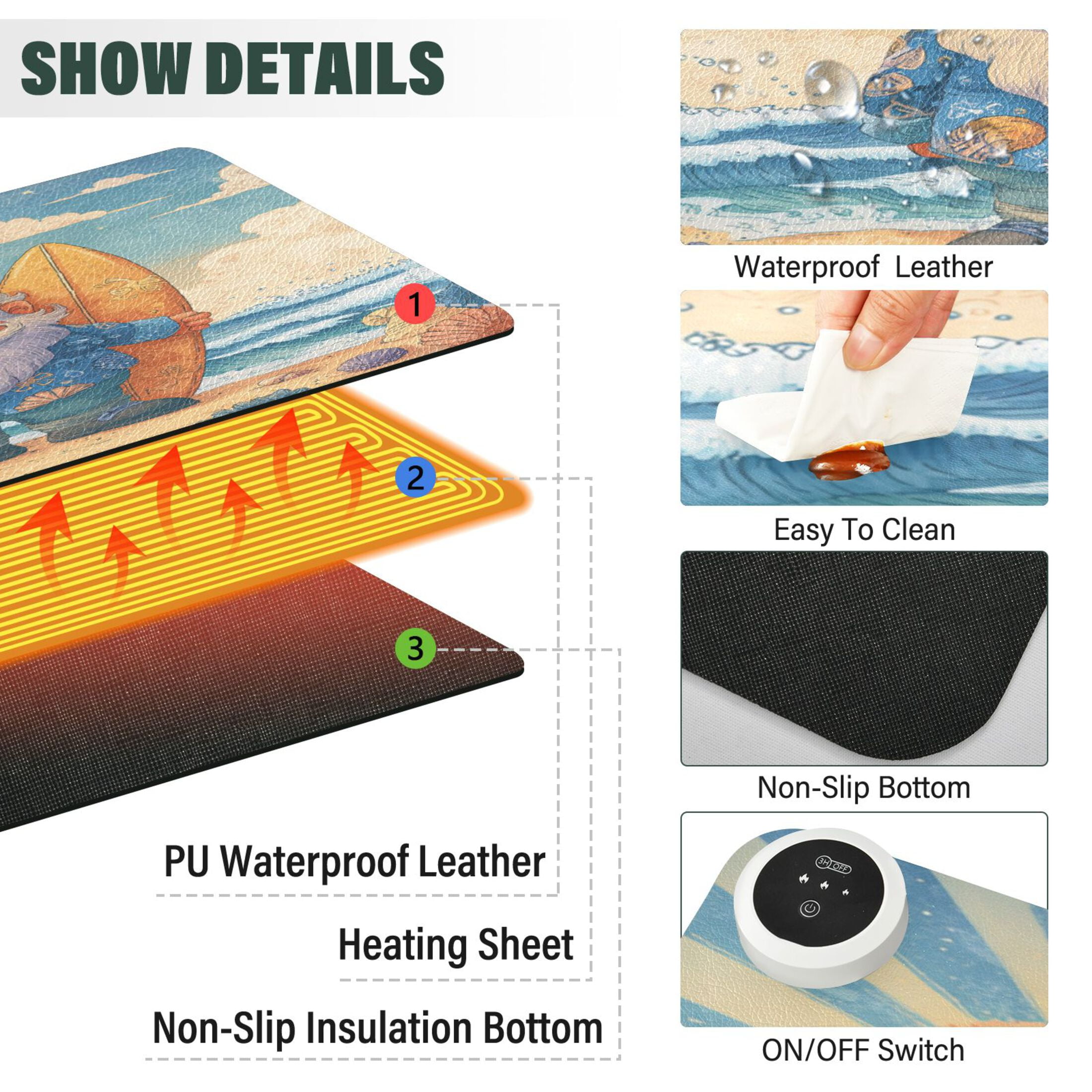 Wobogo Summer Dwarf Heated Mouse Pad Extra-Large Desk Mat With 3 Heating Levels and 3-hour Auto Shut-Off Protection Ideal for Computer Keyboards Home Office Hand-warming Essential 31.5in × 13in