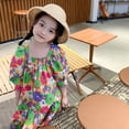 thumbnail image 7 of Uccdo Little Girls Casual Floral Dresses Children Puff Sleeve Square Neck Beach Dress Sundress 3-8T, 7 of 7