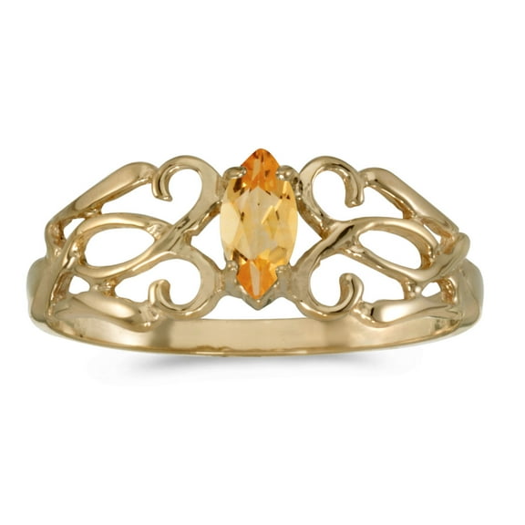 14k Yellow Gold Marquise Citrine filigree Ring
