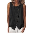 thumbnail image 3 of akafmk Women's Linen Sleeveless Shirts Fashion Button Crew Neck Soft Loose Summer Tank Tops, 3 of 7