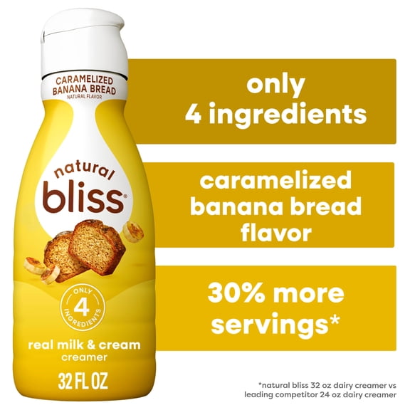 natural bliss Caramelized Banana Bread Flavored Creamer, Gluten Free Creamer for Hot & Iced Coffee 32 fl oz