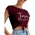 thumbnail image 3 of QAFOPEH Women The Way The Truth The Life Printed Boat Neck Knotted Hem T-Shirt, 3 of 7