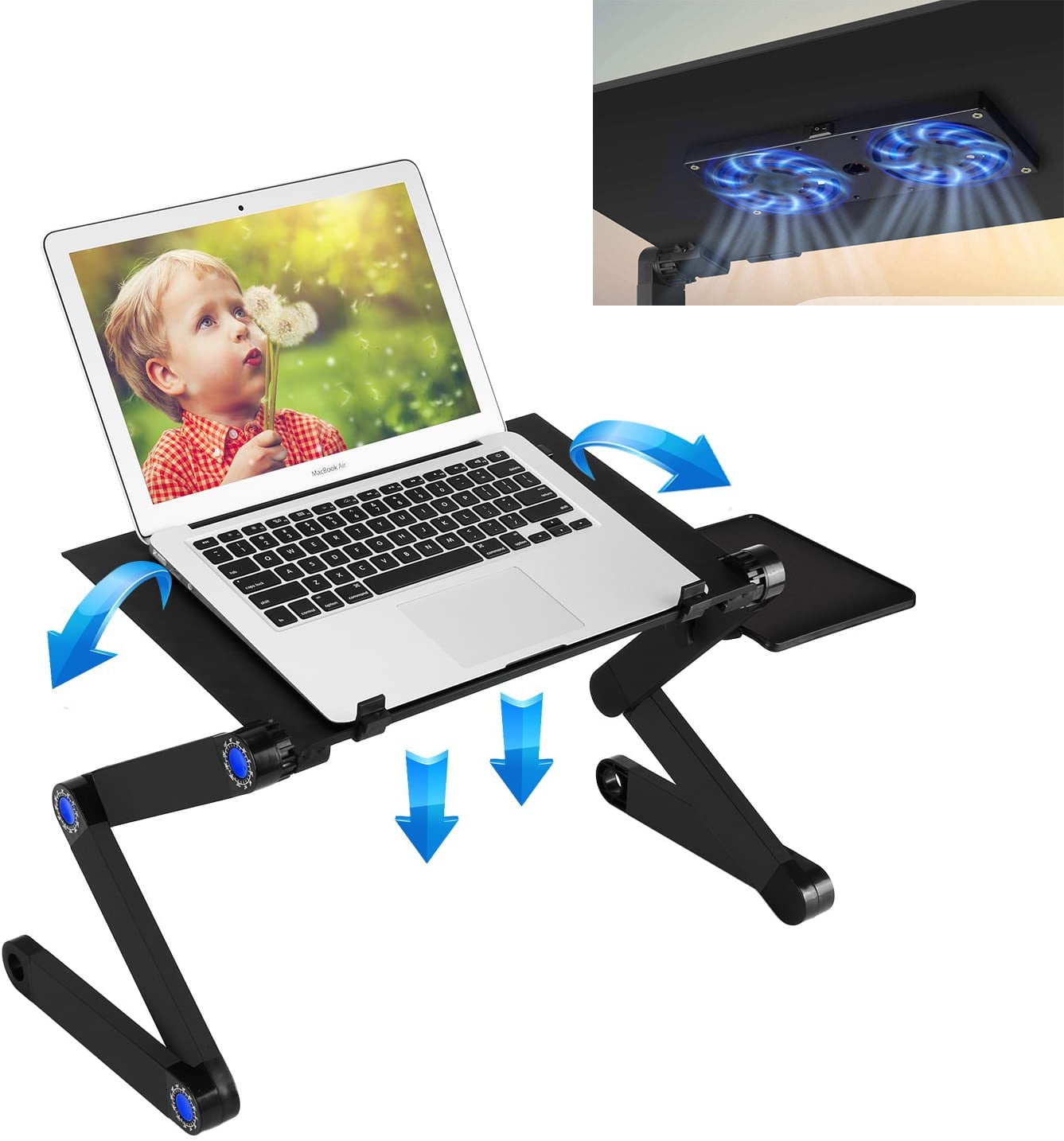 Details about   Portable Laptop USB Desk Table Bed Cooling Fans Stand Adjustable Foldable Modern 