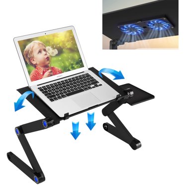 Uarter Laptop Table: 360 Degree Adjustable & Cooling Fan, Laptop Table for Bed Portable Laptop Workstation Notebook Stand Reading Holder, Ergonomic Lap Desk TV Bed Tray Standing Desk