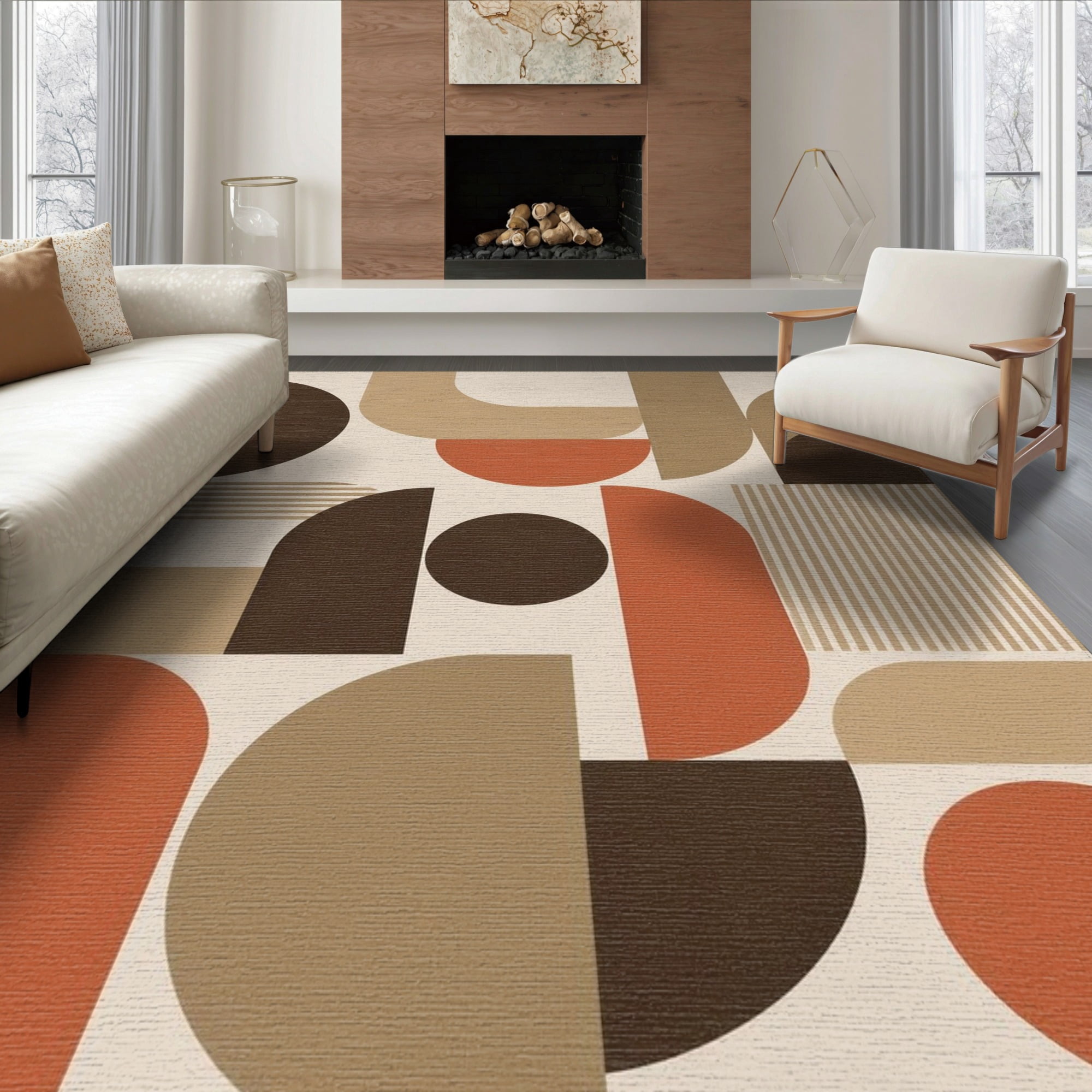 ODIKA 6 x9 Washable Area Rug Easy Care Non-Shedding Terracotta Geometric Abstract Design Contemporary Artistic with Bold Shapes for Queen Size Bedroom Under Bed Master Suite