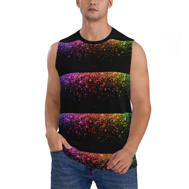 Fotbe Colorful Sparkling Men's Camiseta sin Mangas Estampada para Hombres, Playera Casual para Gimnasio, Entrenamiento, Playa-X-Large