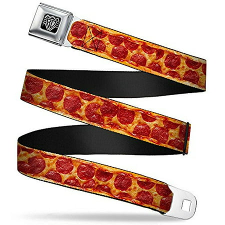 BD Wings Logo Brushed CLOSE-UP Black Silver Seatbelt Belt - Pepperoni Pizza Seatbelt Belt (Americas Best Pizza And Wings)
