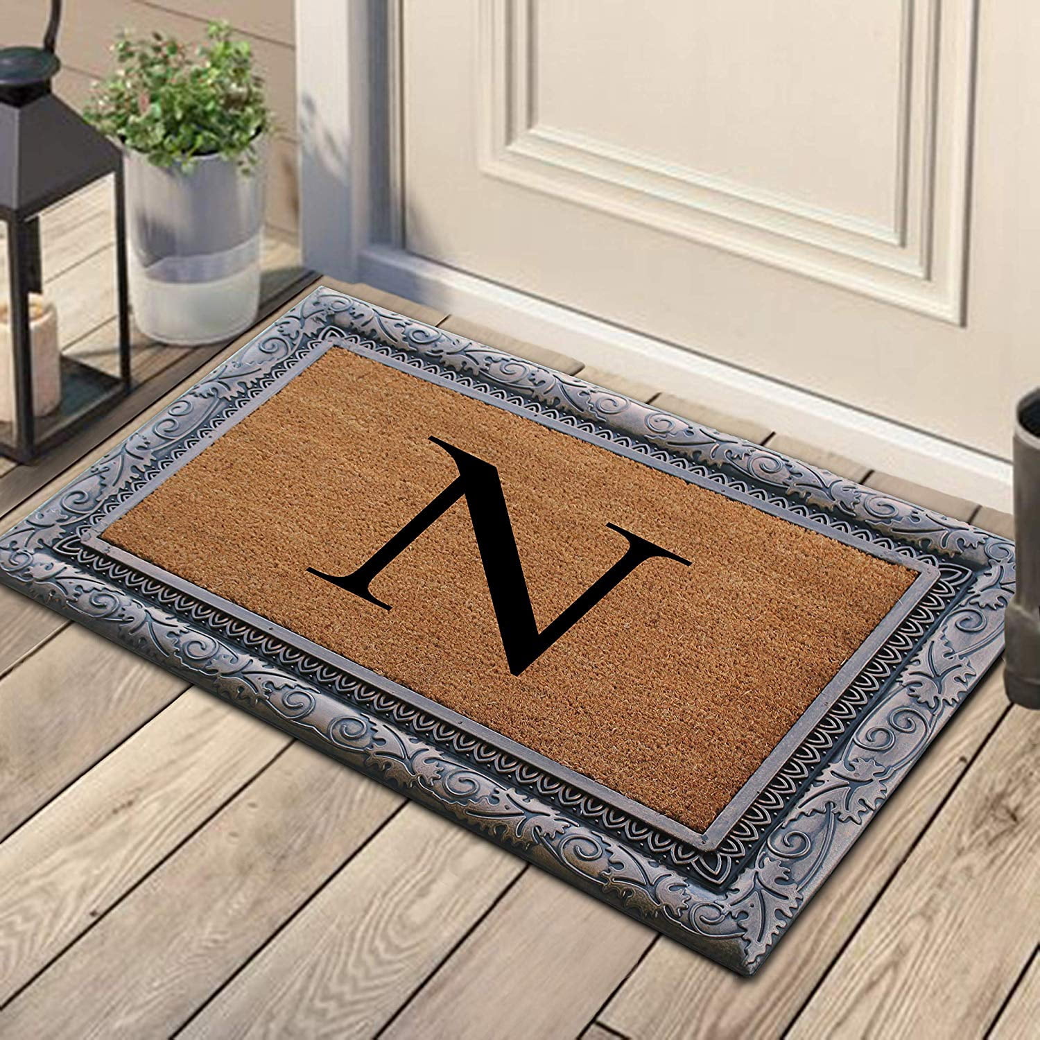 A1HC First Impression Rubber and Coir Albena 24" X 36" Bronze Finished Heavy Duty Monogrammed Doormat
