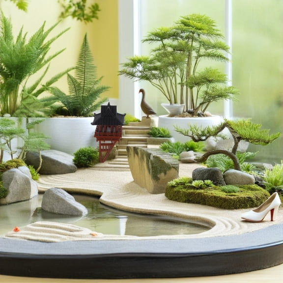 TABLZONE Bonsai Pavilion Ornament: Light Brown Plastic Micro Landscape Decoration for Yard 1Pcs