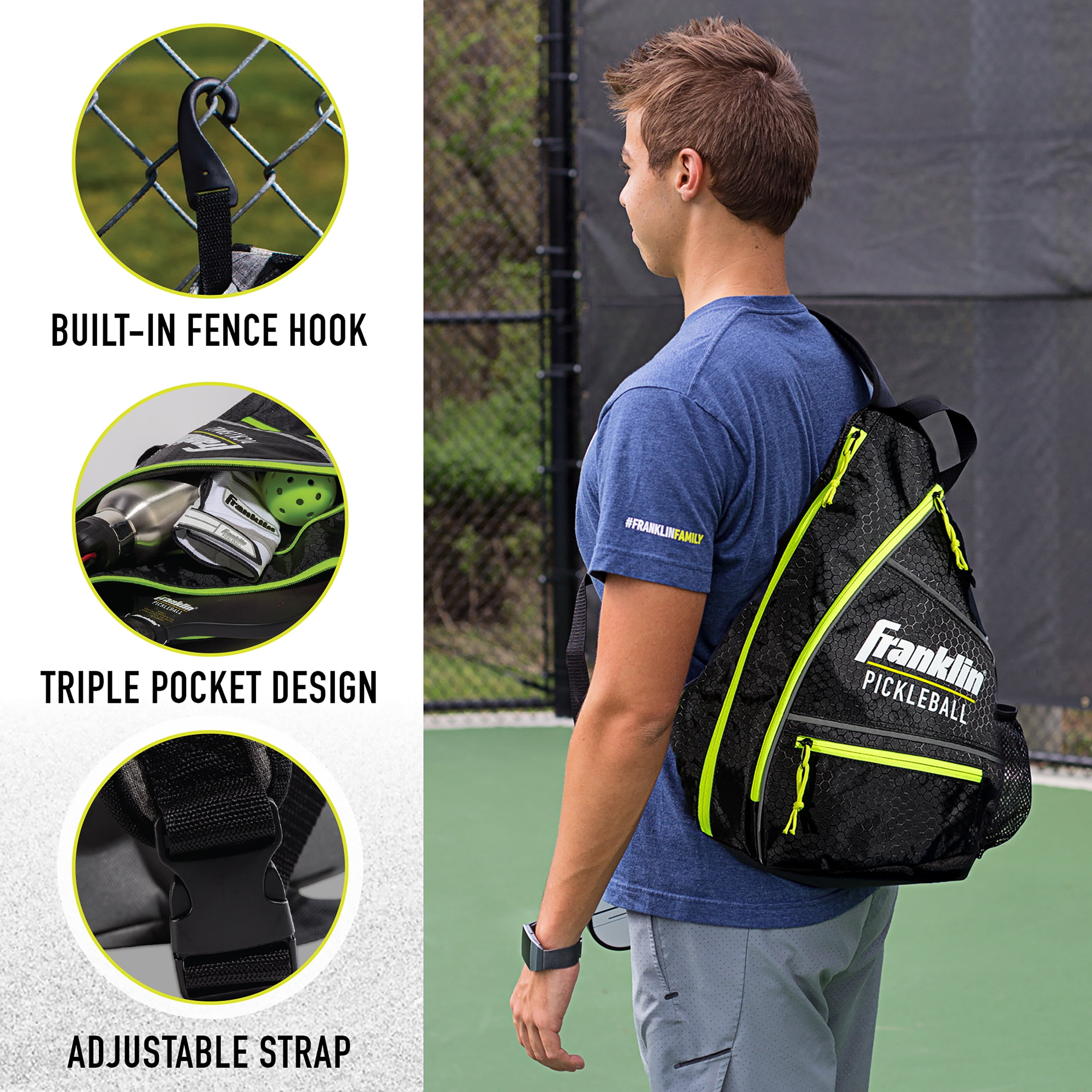 Franklin Sports Pickleball-X Elite Performance Official Sling Bag of the US OPEN - Gray