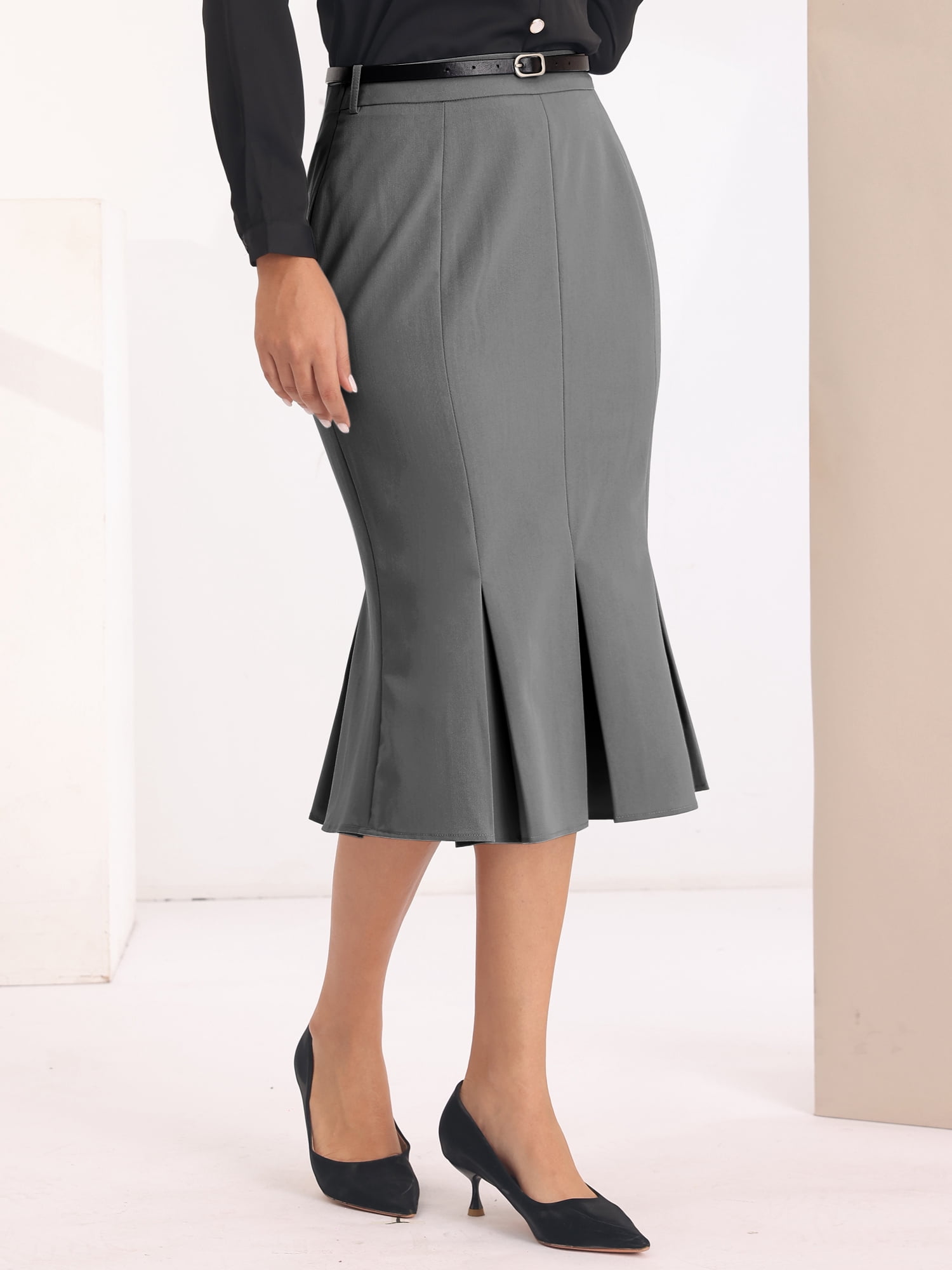 DARING DIVA Women's Elegant Knee Length Fishtail Pencil Skirt S Grey