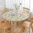 thumbnail image 3 of Boho Floral Pattern Stretch Tablecloth 44 Inch Elastic Hem Fits 38 to 42 Inch Tables Stain Resistant for Kitchen Dining Room Decor, 3 of 7