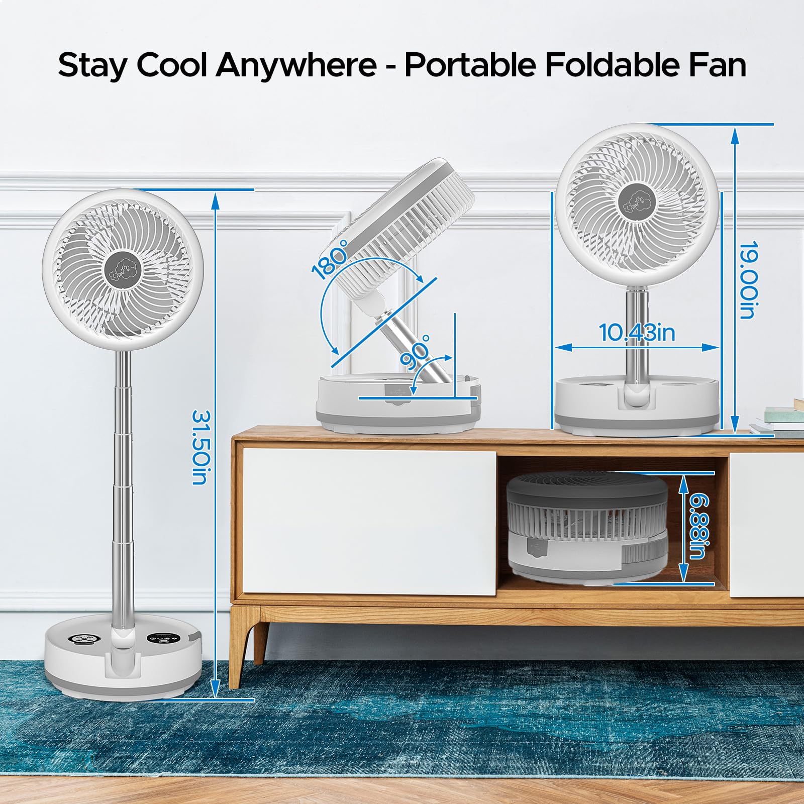 Oscillating Standing Fan, 40000mAh Rechargeable Battery Operated Fan with Remote/Timer, Portable RGB Lighting Fan, Pedestal Floor Fan for Bedroom Party Camping