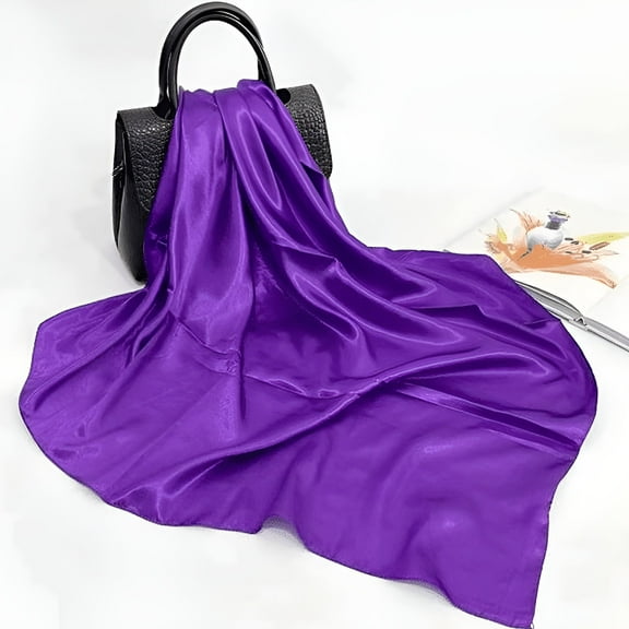 TELOLY Women Solid Satin Scarf Large Square Scarf Headscarf Purple